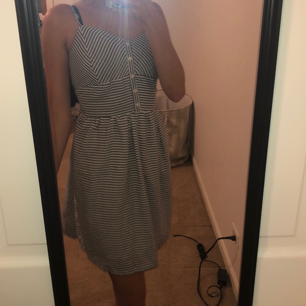 Blue and white striped dress